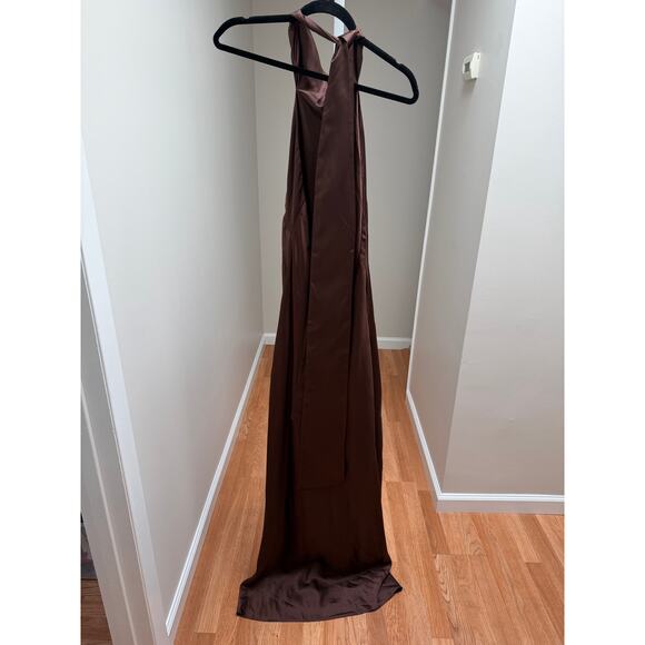 Show Me Your MuMu Lisa Maxi Dress Chocolate Satin Luxe Size Small - Picture 8 of 10